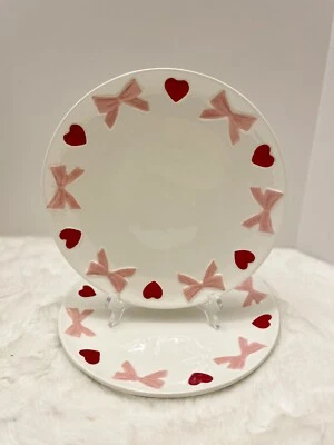 Set of 2 VALENTINES DAY Coquette Appetizer Dessert Plates Bows and Hearts - Image 1 of 3