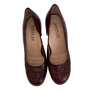 Anyi Lu Handmade Italy Shoes Sz 38 EU Pumps Patent Leather Croc Spool Heel US 8 - Picture 1 of 12