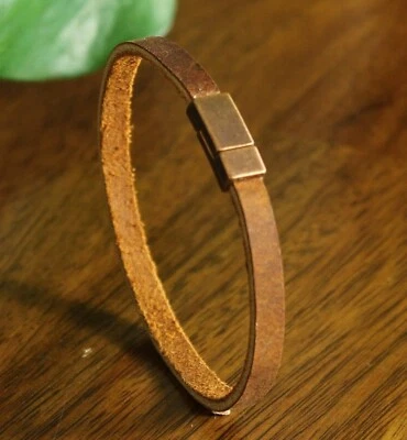 Bracelet Genuine Leather Unisex Antique Copper 6mm Magnetic Closure Size 7½ - Image 1 of 4