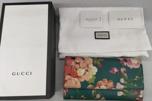 GUCCI Blooms Women's Long Wallet Floral Green 410100 W19xH11cm With Box Used - Picture 1 of 14