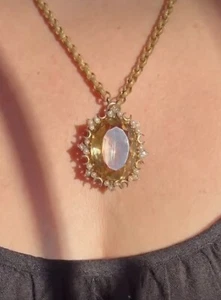 ANTIK • Viktorianisches 14 Karat Gold Citrin mit Samenperlen & Diamant Anhänger Brosche - Bild 1 von 6