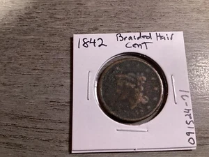 1842 Braided Hair Large Cent w/Large Date Early U.S. Copper Coin -091524-71 - Picture 1 of 4