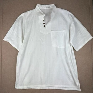 Men's Shirt 2XL White Cotton Short Sleeve Mandarin Collar Casual Boho Henley - Picture 1 of 11