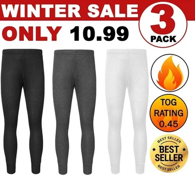 FASHION FATEEK 3 Pack Mens Thermal Long Johns Warm Winter Trousers Underwear Base Layer Bottoms