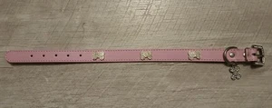 Pink Diamante Rhinestone Bone Adjustable Leather Dog Collar - Size M, 28 - 34 cm - Picture 1 of 5