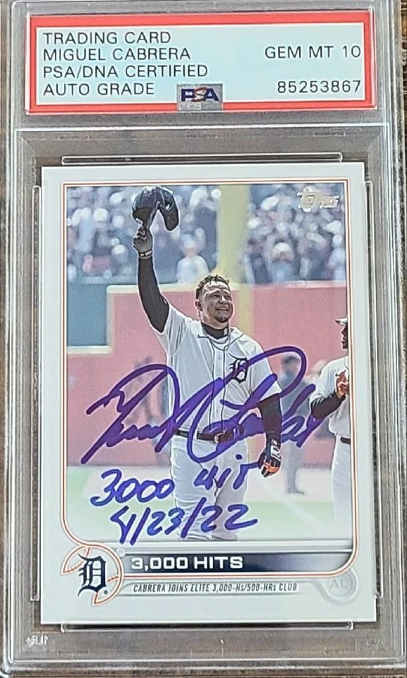 MIGUEL CABRERA SIGNED 2022 TOPPS #US183 INSCRIBED 3000 HIT PSA DNA GEM MINT 10 - Image 1 of 1