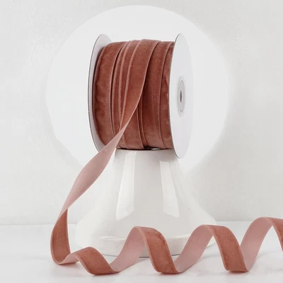 Rose Gold Velvet Ribbon 5/8 Inch Single Face Nylon Velvet Ribbon 25 Yards Thin P - Image 1 of 4