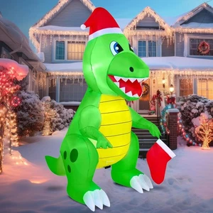 6 Fuß Weihnachten aufblasbarer Dinosaurier, hält einen Weihnachtsstrumpf mit integrierten LEDs - Bild 1 von 8