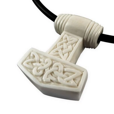 Thors Hammer Knochen Ketten-Anhänger Mjölnir Wikinger Thorhammer Kette - Bild 1 von 4