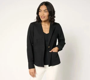 Joan Rivers Regular Signature Twill Cinched Back Blazer - Black / Size 1X - Picture 1 of 2