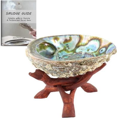 Soul Sticks Abalone Shell with Wooden Tripod Stand for Smudging Sage, Herbs,... - Image 1 of 2