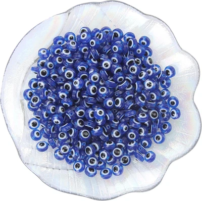 200pcs 8mm Evil Eye Beads Royal Blue Resin Lampwork Evil Eye Beads with Elastic  - Image 1 of 4