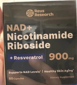 New! Reus Research NAD+ Nicotinamide Riboside 900mg W/ Resveratrol 80 Caps 11/26 - Picture 1 of 5