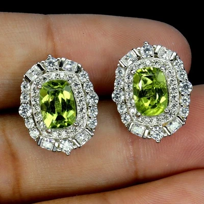 925 Sterling Silver Earrings Oval Peridot 7x5mm Natural Gemstone Jewelry - Image 1 of 4