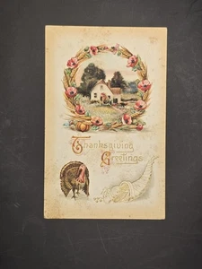 Green Benjamin Franklin 1910 Postmark Antique Postcard Thanksgiving Greetings - Picture 1 of 5