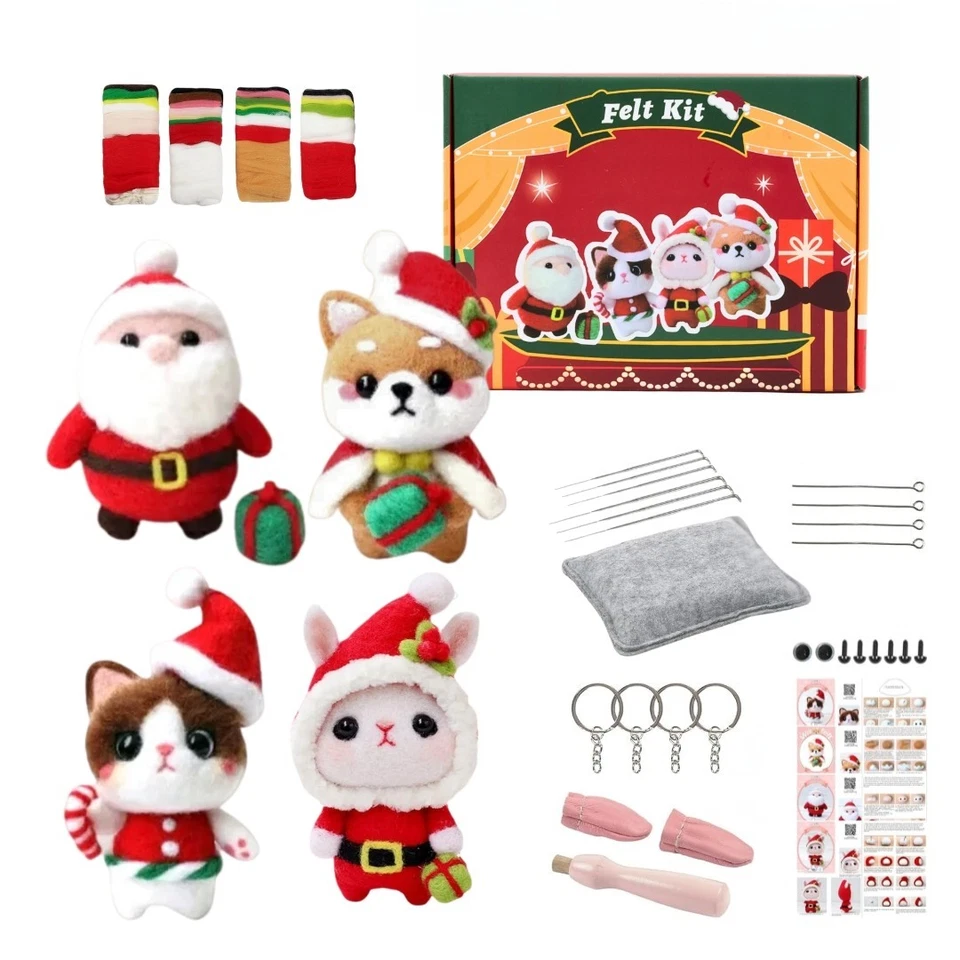 Рождественский набор для валяния иглой — сделай сам шерстяной войлок животные рукоделие | Санта и друзья - Изображение 1 из 4