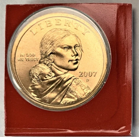 2007 D Sacagawea $1. Uncirculated coin Satin Finish are from US Mint Set Cover