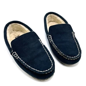 CLARKS Mens Blue Suede Moccasin Slippers Sz 10M  Indoor Outdoor Plush Faux Fur - Picture 1 of 13