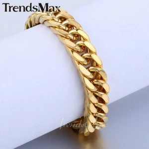 Brazalete de cadena Rombo de eslabones de bordillo de acero inoxidable 316L chapado en oro de 10 mm 7-10" - Imagen 1 de 9