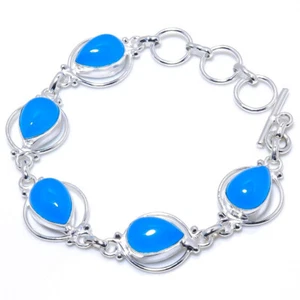 Blue Onyx Gemstone 925 Sterling Silver Jewelry Bracelet Size 7-8" - Picture 1 of 3