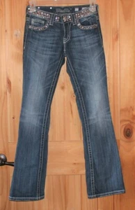 Miss Me size 27 Boot JEANS Stretch FANCY! Rhinestones & studs waistband *039 - Picture 1 of 12