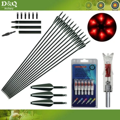 6/12/24pc 31 Inch Mixed Carbon Arrows Target +6 Red Lighted Nocks 7.62mm Hunting - Image 1 of 4