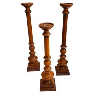 Set of 3 Vintage Wood Candle Holders Traditional Boho British Colonial Home - Picture 1 of 12