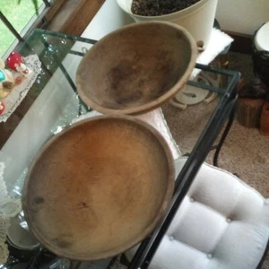 Antique Primitive 13" 15" Turned Wood Dough Bread Bowl Treen Pair Nesting oval - Picture 1 of 10