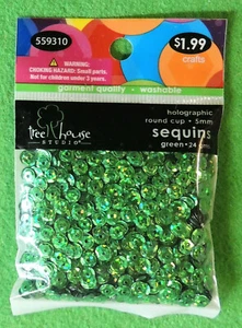 5mm Metallic Round Cup Sequins Holographic Green 24g (0.84oz) Garment Quality - Picture 1 of 1