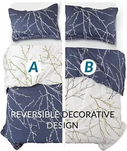 NEU NEU MIT ETIKETT Bedsure bedrucktes 3-teiliges Bettwäscheset mit Reißverschluss Queen Navy/Beige - Bild 1 von 8