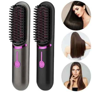 Electric Hot Comb USB Charging Hair Straightening Brush 5200mAh Cordless - Picture 1 of 6