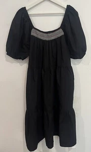 A.n.a Puff Sleeve Tiered Dress Smocked Neckline Black Embroidered Womens 2X Boho - Picture 1 of 7