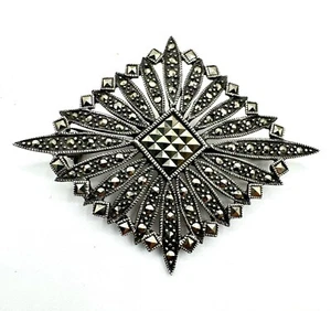 Vintage Art Deco 925S Mark Sterling Silber Markasit Antik Brosche Anstecknadel - Bild 1 von 9