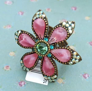 Michal Negrin Ring Pink Large Star Flower With Swarovski Crystals Colorful Gift - Picture 1 of 22