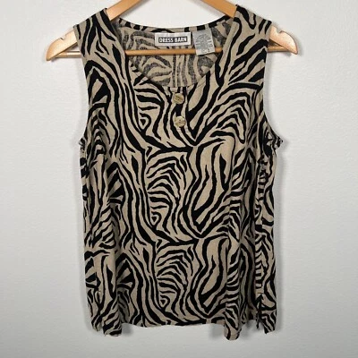 Vestido Vintage Granero Mujer Lino Top Talla 8 Estampado Cebra Sin Mangas Mobwife City Foto 1 de 4