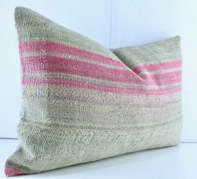 Funda Almohada Lumbar Beige Rosa Decorativa Turco Kilim 16x23 Kilim Sofá Cojín Foto 1 de 4