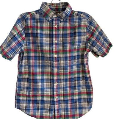Ralph Lauren Boy’s Button Down Shirt Size 10 12 Medium Plaid Short Sleeves Logo - Image 1 of 4