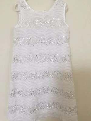 New Rare Editions white sequin sparkle sleeveless tie back scallop dress 6X - Image 1 of 4