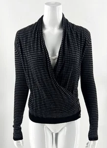 Rachel Roy Cardigan Wrap Sweater Size XS Black Gray Striped Wool Blend Womens - Picture 1 of 7