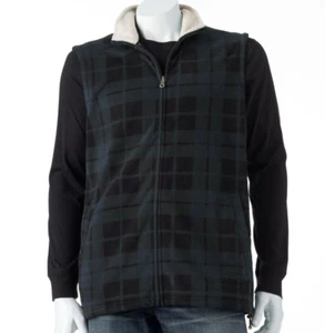 New Croft & Barrow Men's Plaid Blue Black Fleece Arctic Vest Sleeveless NWT - Picture 1 of 7