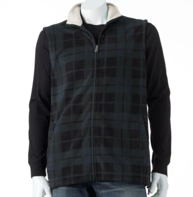 New Croft & Barrow Men's Plaid Blue Black Fleece Arctic Vest Sleeveless NWT - Image 1 of 4