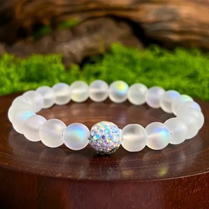 Delicate 8mm Glowing Moonstone Healing Reiki Crystal Stone Handmade Bracelet - Picture 1 of 5