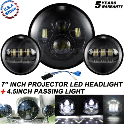 For Harley Davidson Electra Glide Classic 7" LED Headlight + 4.5" Passing Lights - Image 1 of 4