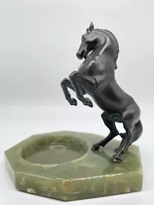 Original Goldscheider Wiener Bronze steigendes Pferd auf Onyx Sockel Schale - Bild 1 von 9