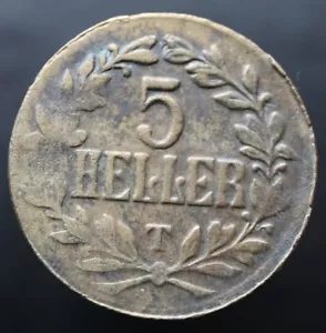 5 HELLER 1916 T - Germany DOA Coin KM #14 - Africa Tabora Emergency Coin- #R520 - Picture 1 of 3
