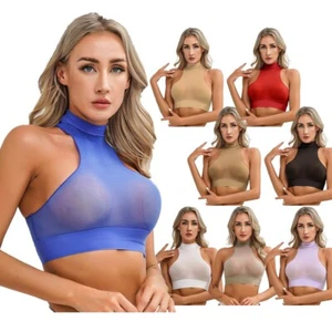 Damen Weste Glänzend Shirt Glossy Oberteil Ultradünn Crop Top Stilvoll Dessous - Picture 1 of 90