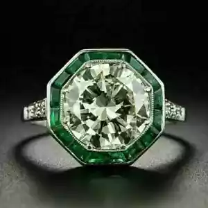 Vintage Art Deco Style 3.2Ct Lab Created Diamond Wedding 14K White Gold Fn Ring - Picture 1 of 10