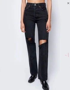 RE/DONE Originals High Rise Loose Rigid Black Jeans With Rips NWT Sz 26 - Bild 1 von 5