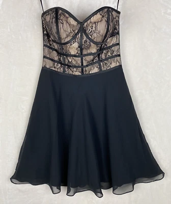 Faviana Cocktail Dress Womens 4 Fit and Flare Black Lace Overlay Party Prom 2012 - Image 1 of 4