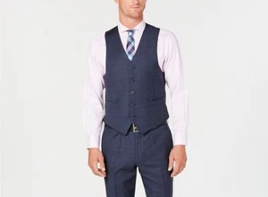 $220 Michael Kors Men Blue Fit Button Wool Vested Suit Vest Waistcoat Size 36r - Picture 1 of 2